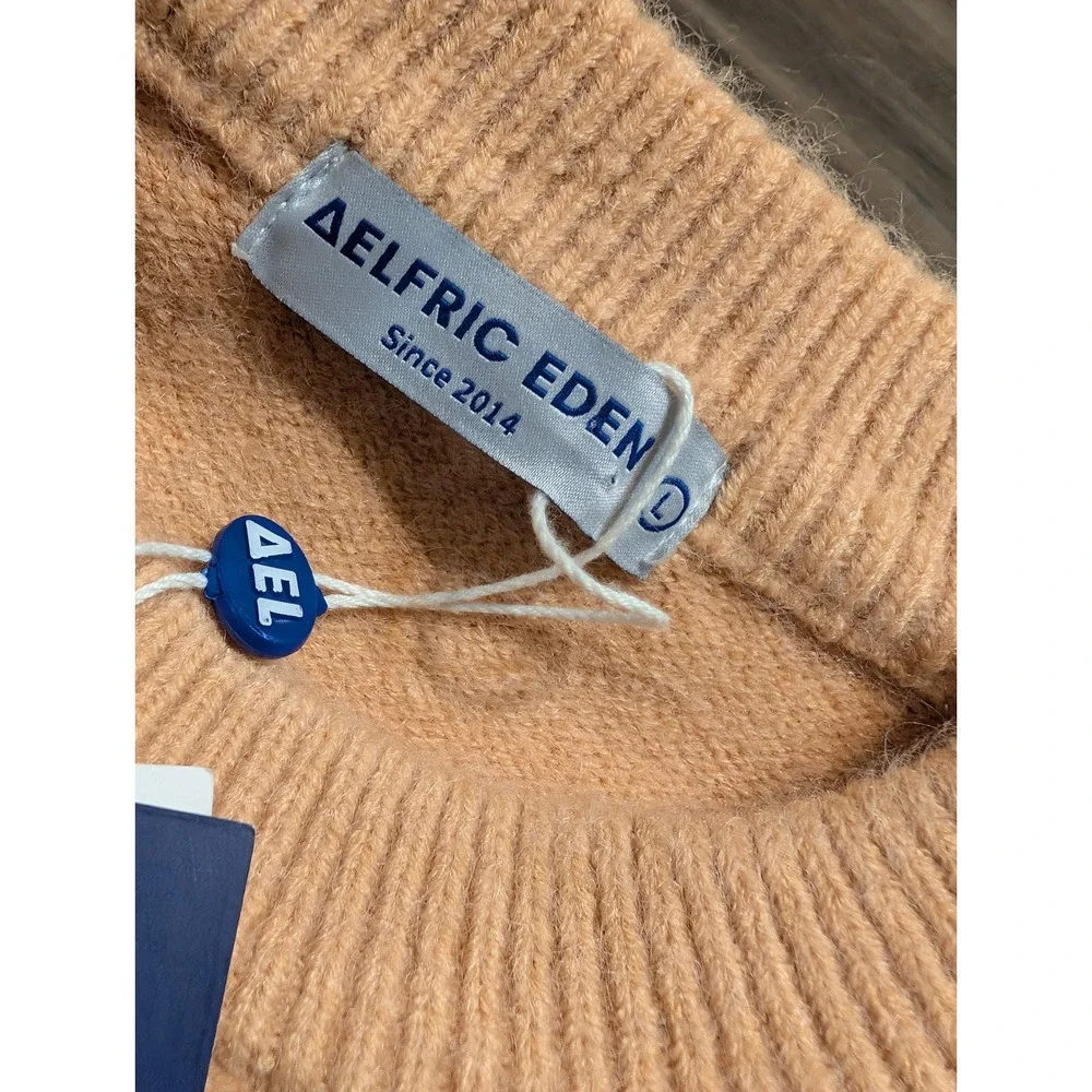 Aelfric Eden Tan Cable Knit Sweater Mens Large Diamond Pattern Crew Neck NWT